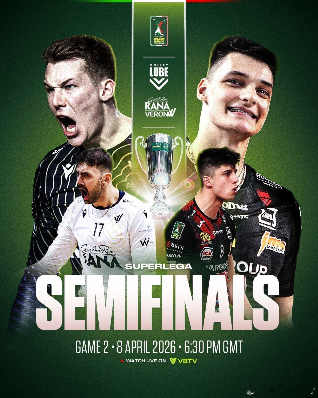 今天晚上意超男排半决赛次回合的较量将开启。4月9日02:30分 奇维塔诺瓦vs维