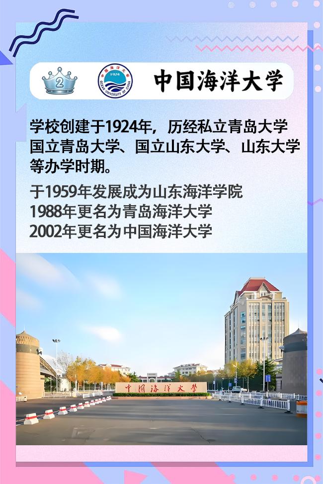 山东大学排名第二——中国海洋大学。