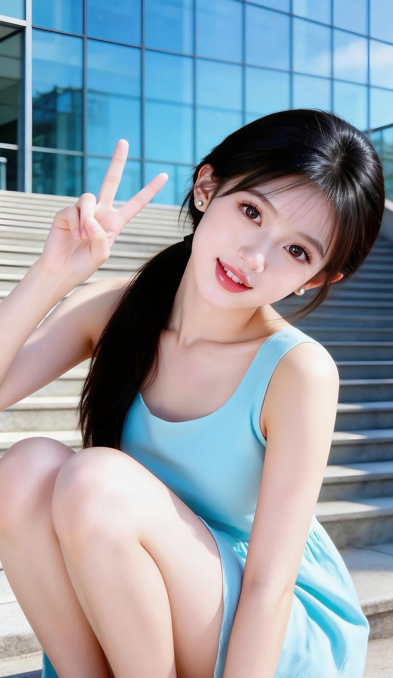 晒图笔记大赛这位身着蓝色连衣裙的小姐姐，自带夏日清新氛围感，美得灵动又治愈。乌黑