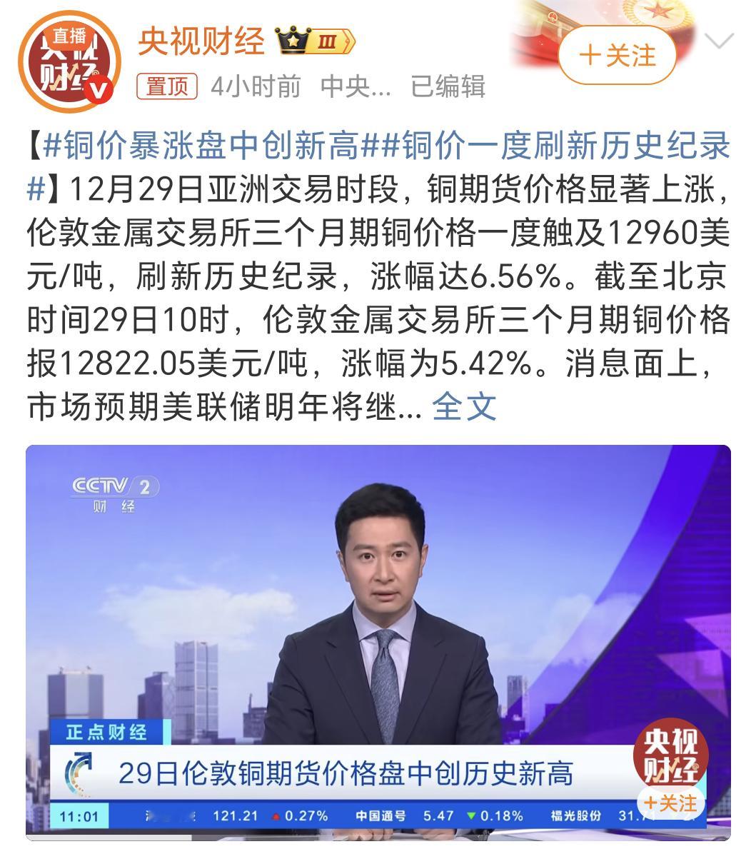 铜价一度刷新历史纪录好家伙，这金、银、铜全都大涨价，这以后奥运会、世锦赛啥的，给