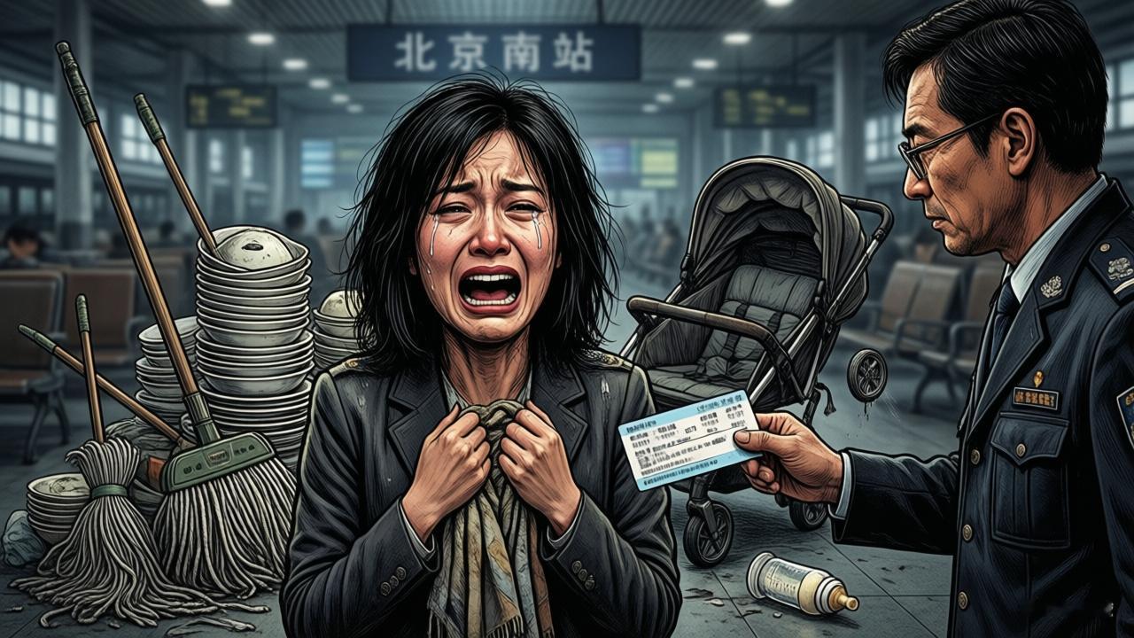 差5分钟赶上回家火车女子崩溃大哭当她带着孩子狂奔到车站时，眼睁睁看着火车在检票口