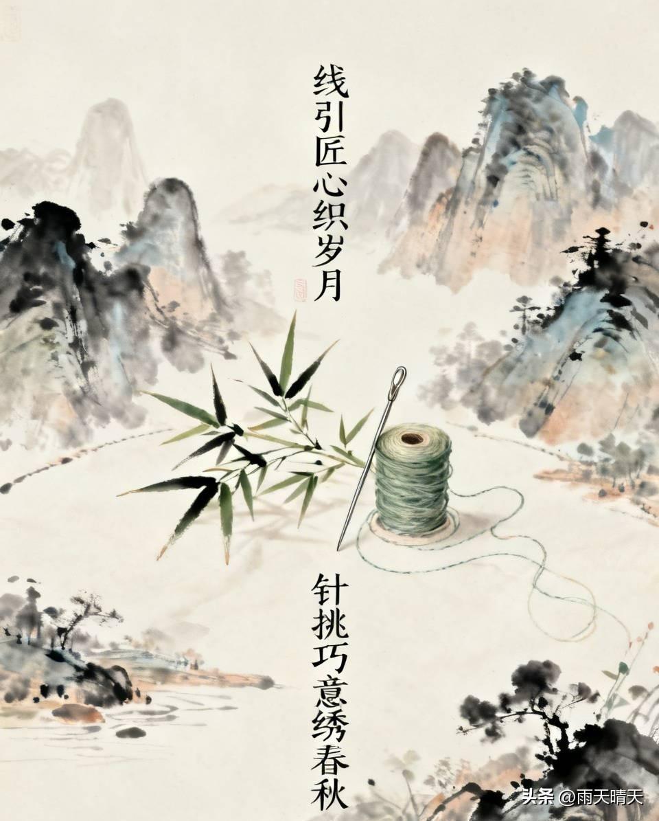 上联：线引匠心织岁月

下联：针挑巧意绣春秋