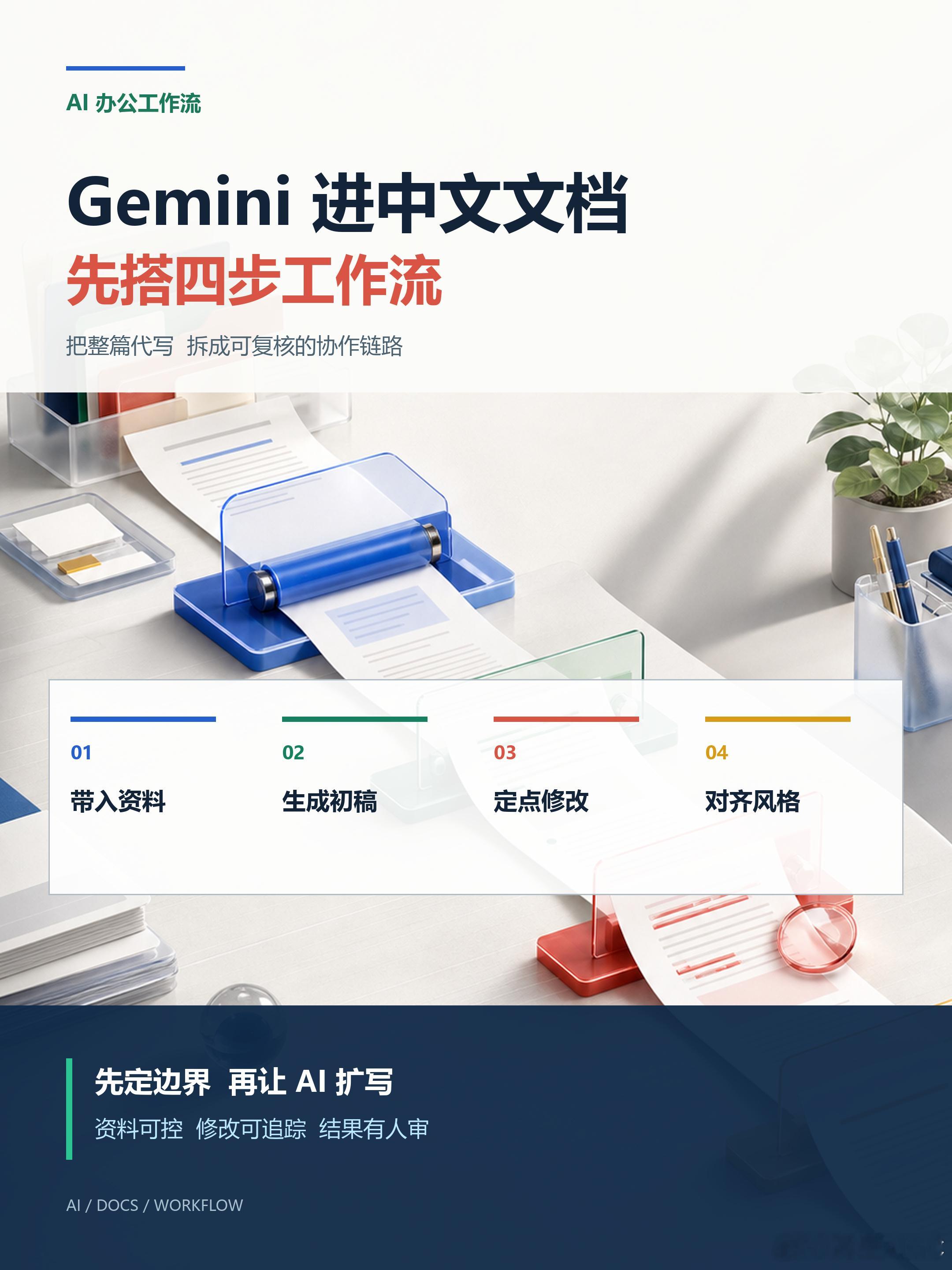 Gemini进中文文档，先搭四步工作流。Google Workspace 官方已