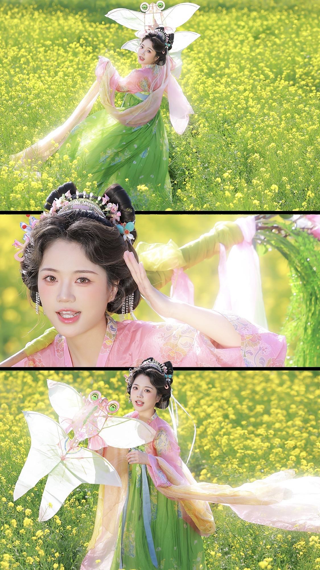 “阿姐，一起去放风筝吧” 『客』。春天的油菜花～