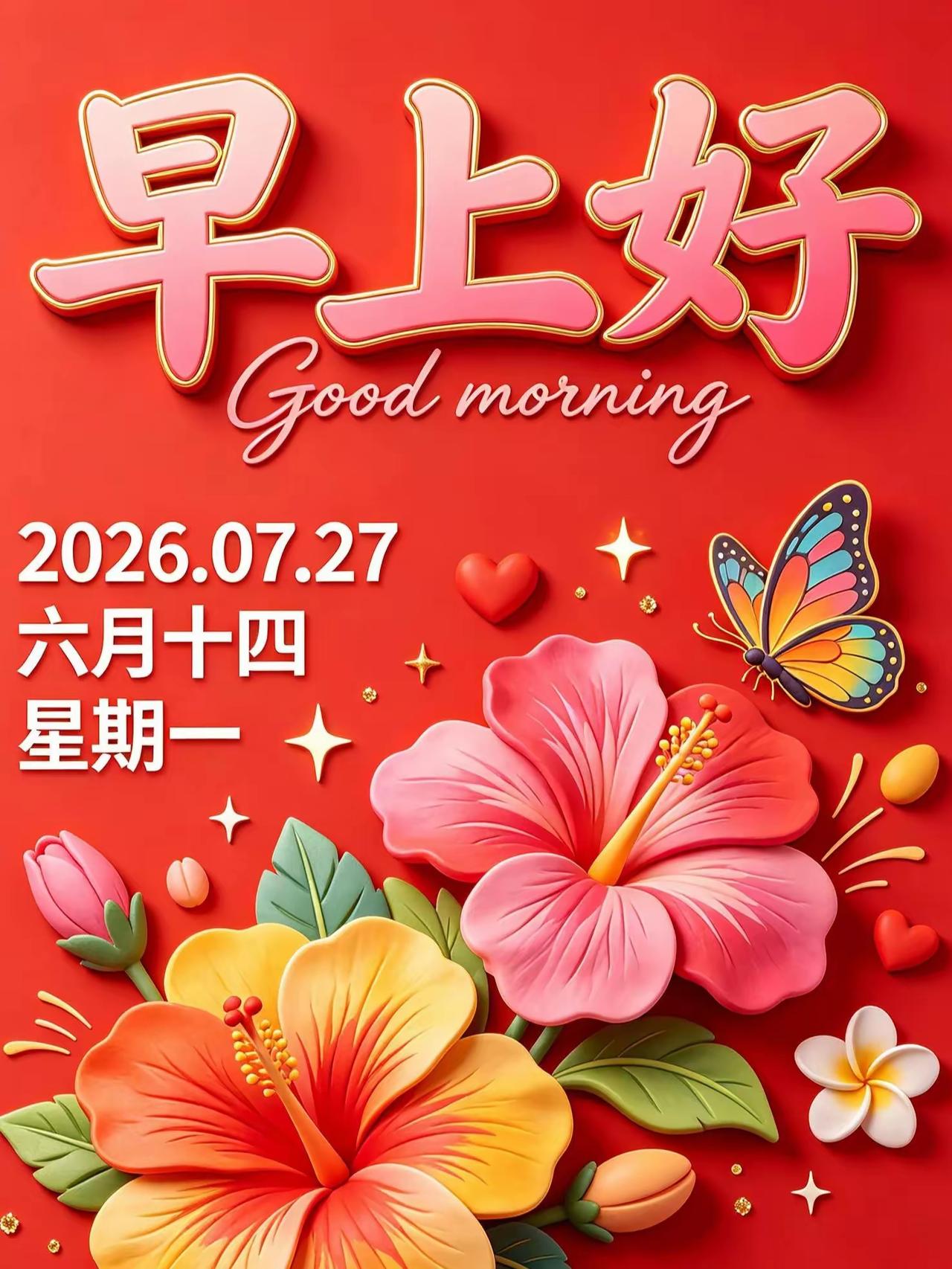 🌷
 
愿你晨起，眉眼带笑，
愿你日常，自在舒畅。
送你平安，朝暮相伴；
送你