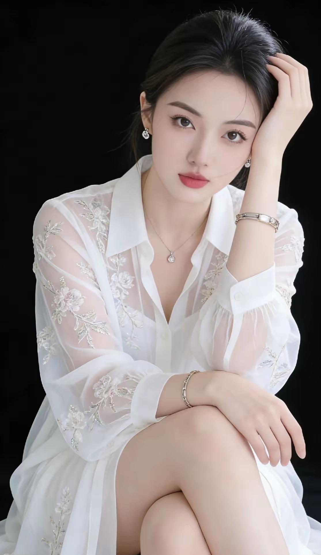 一双丹凤眼顾盼生姿，白皙细腻的肌肤如瓷一般。美得让人惊艳。！