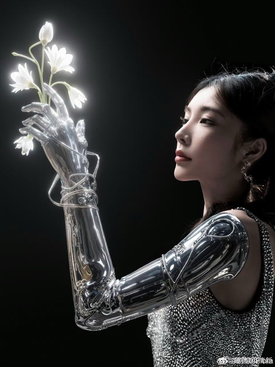 戴燕妮爆改机械姬 看这机械姬造型，懂了什么是赛博美学天花板！闪亮羽毛衣像被注入生