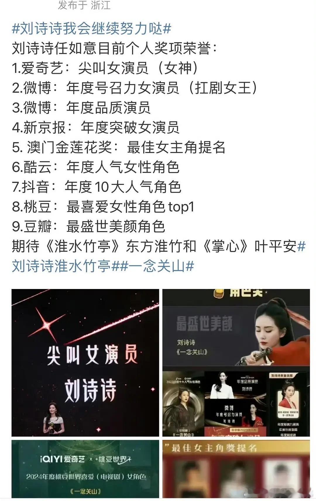 刘诗诗的奖项，什么水平？ 