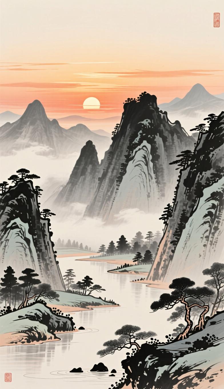给你准备了几组对仗工整的下联，意境各不相同：
 
1. 经典写景版：月落西山大地