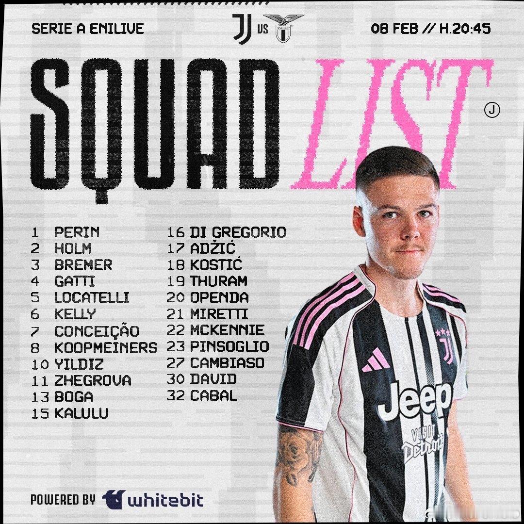 你妇公布了主场和拉齐奥的比赛大名单，弗拉霍维奇和米利克因伤缺阵，其他全员到齐！尤