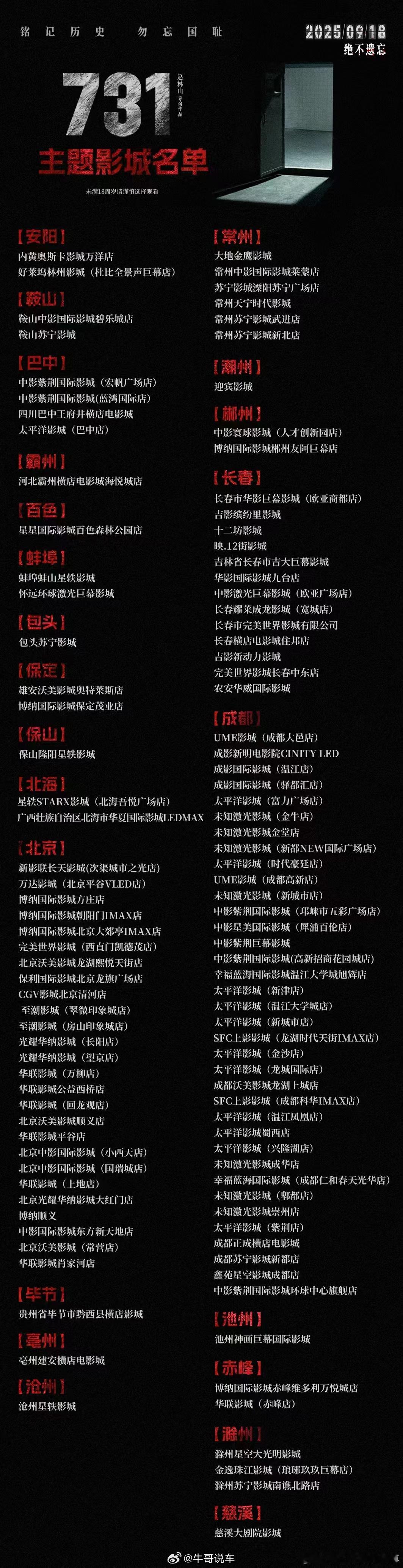 电影731 9月18号公映，imax必须支持起来！铭记历史，勿忘国耻！ ​​​