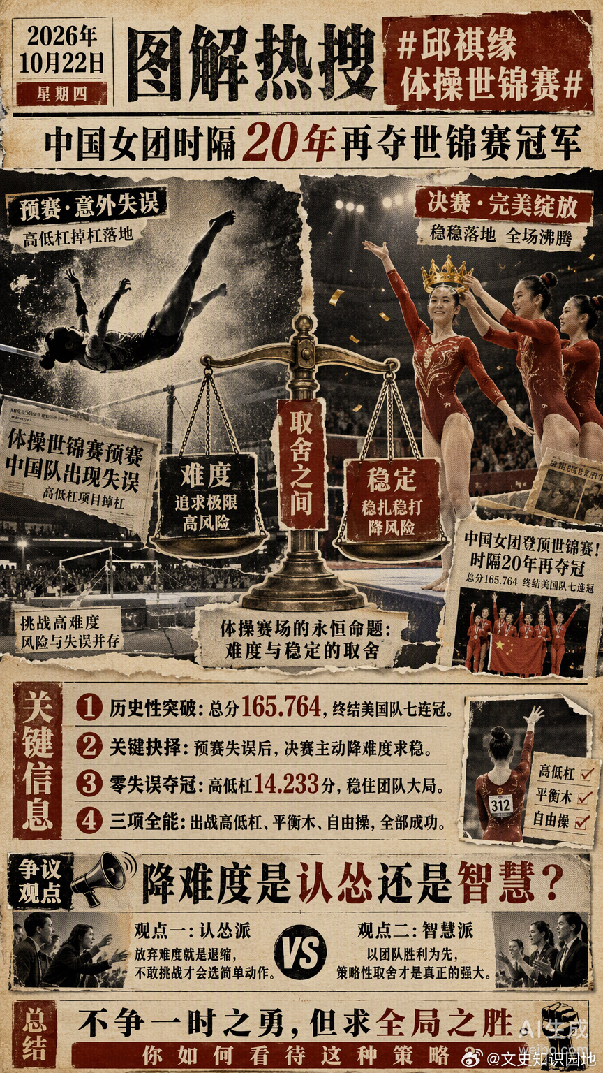 邱祺缘在高低杠上主动降难度的那一刻，比她拿满分更让人动容。预赛掉杠的阴影还在，决