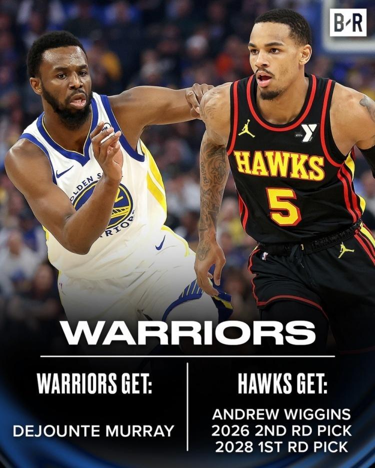 美媒露天看台（BR）晒出一组交易方案：勇士得到：德章泰-穆雷；老鹰得到：维金斯、