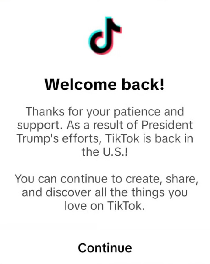 TikTok正恢复美用户服务   一觉睡醒又恢复了，特朗普这波可以圈不少粉[二哈