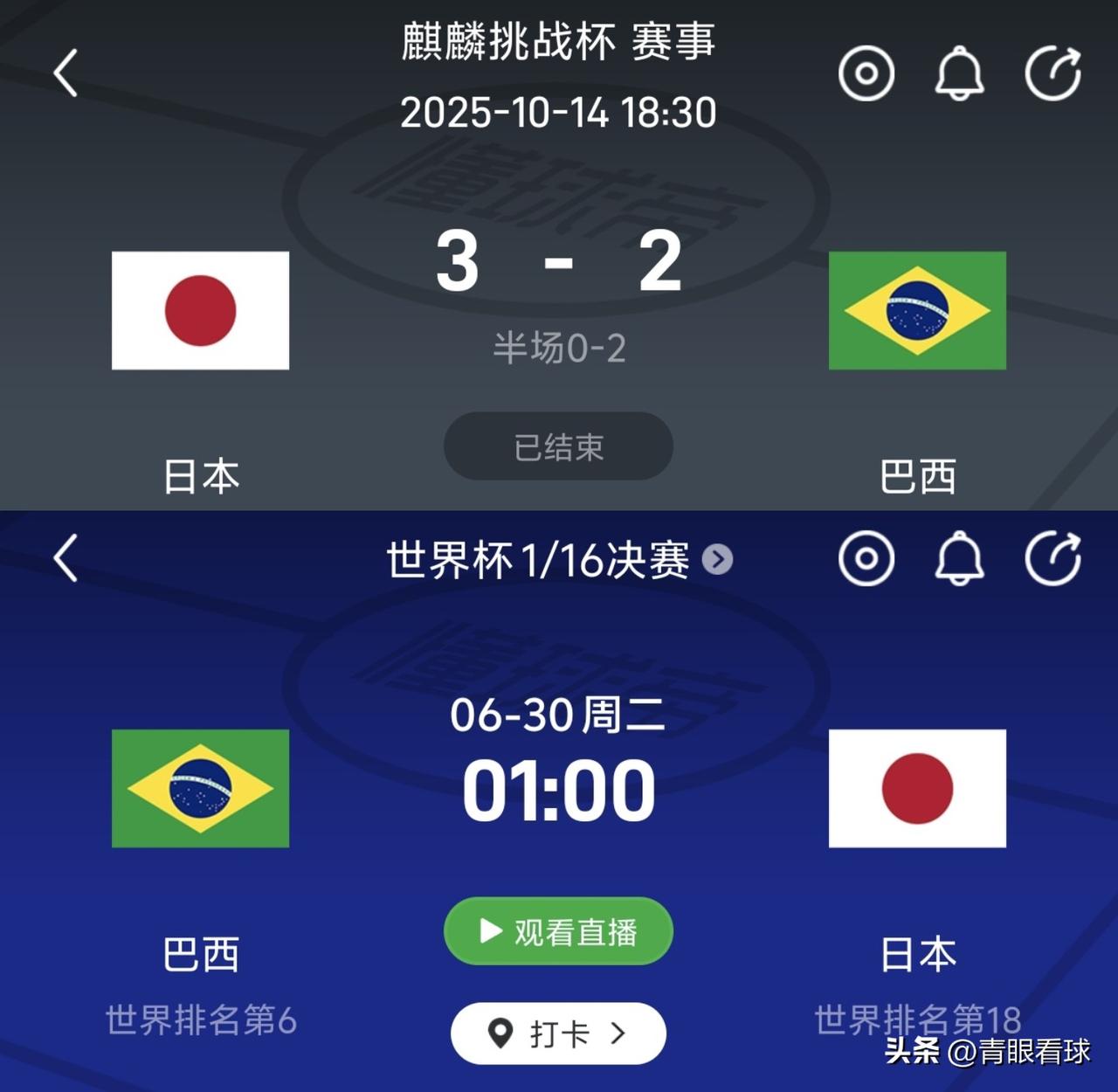 日本控分拿小组第二，就是为了淘汰赛碰巴西。8个月之前，日本3比2战胜巴西，堪称巴