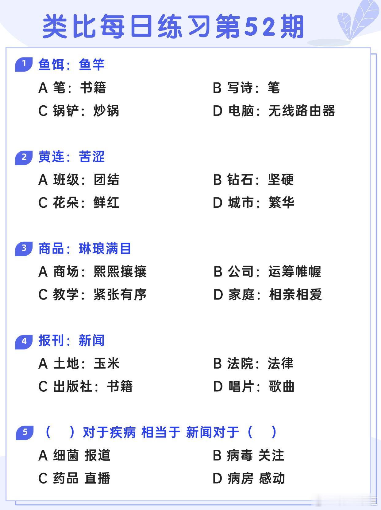 图推类比每日练习第52期图推难度：☆☆类比难度：☆☆事业单位事业单位联考决战公考