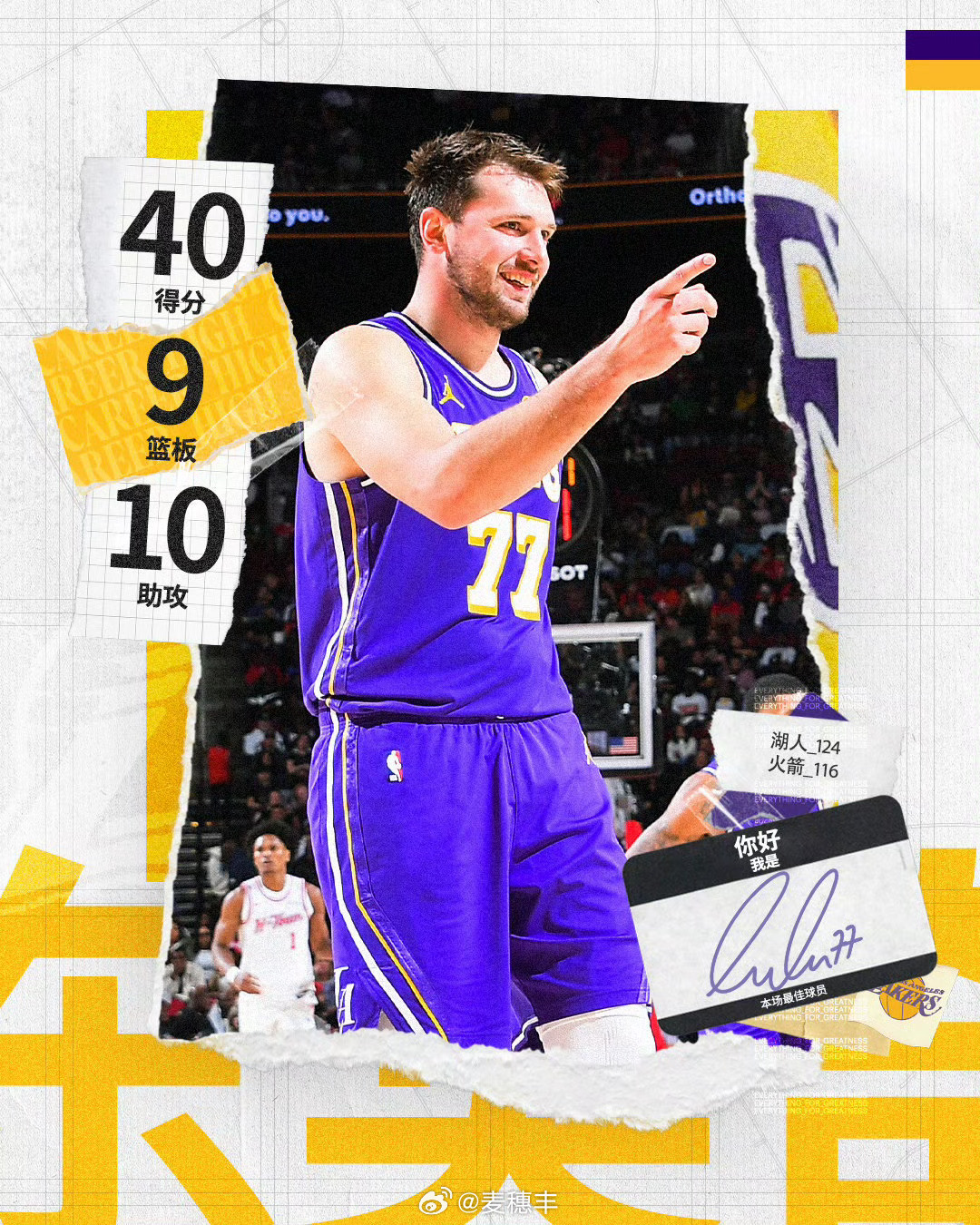 40+9+10准三双，还得是东契奇。湖人vs火箭