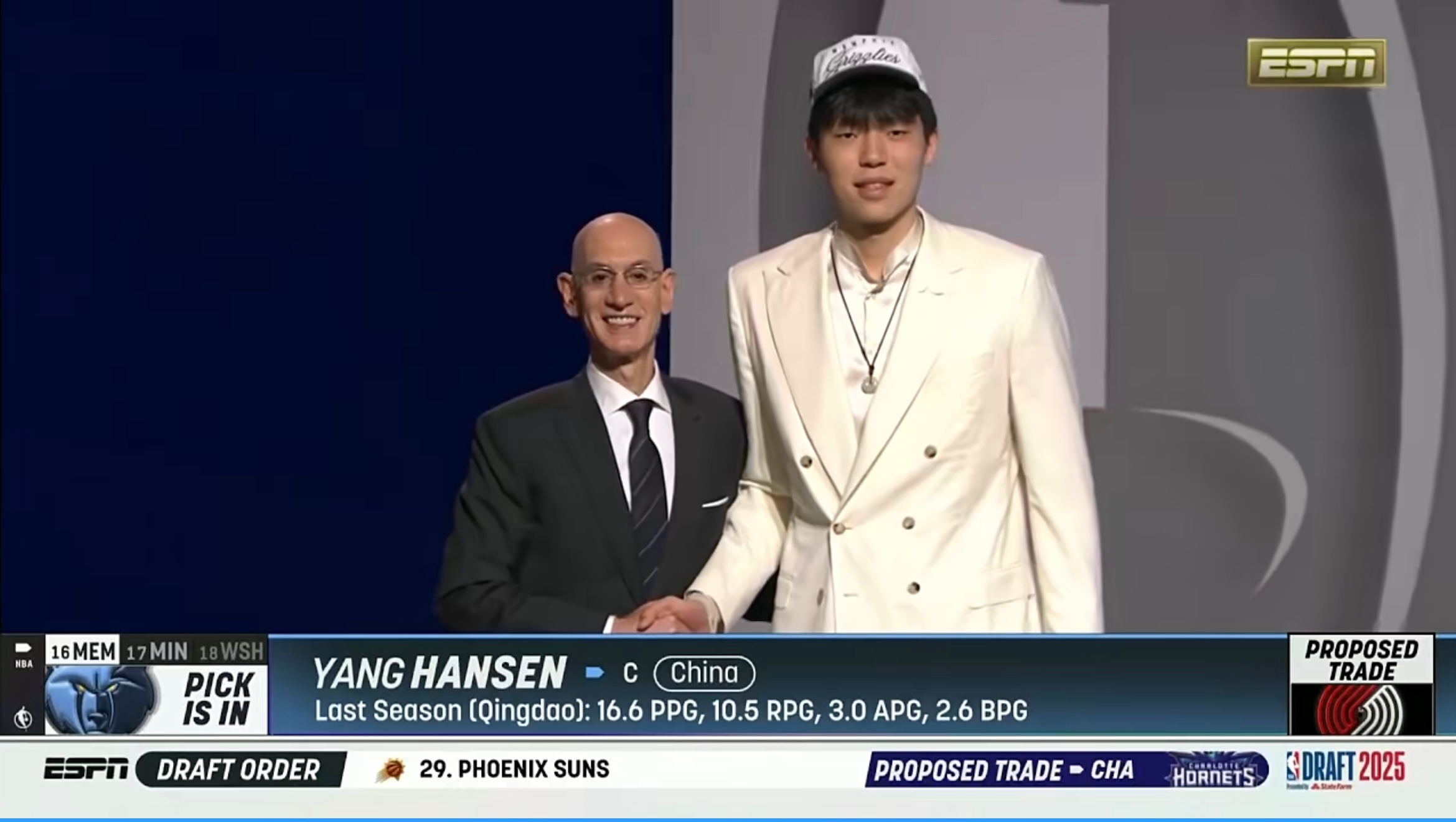 最好的生日礼物！杨瀚森20岁生日夜登陆NBA！！[蛋糕]NBA选秀大会，中国球员