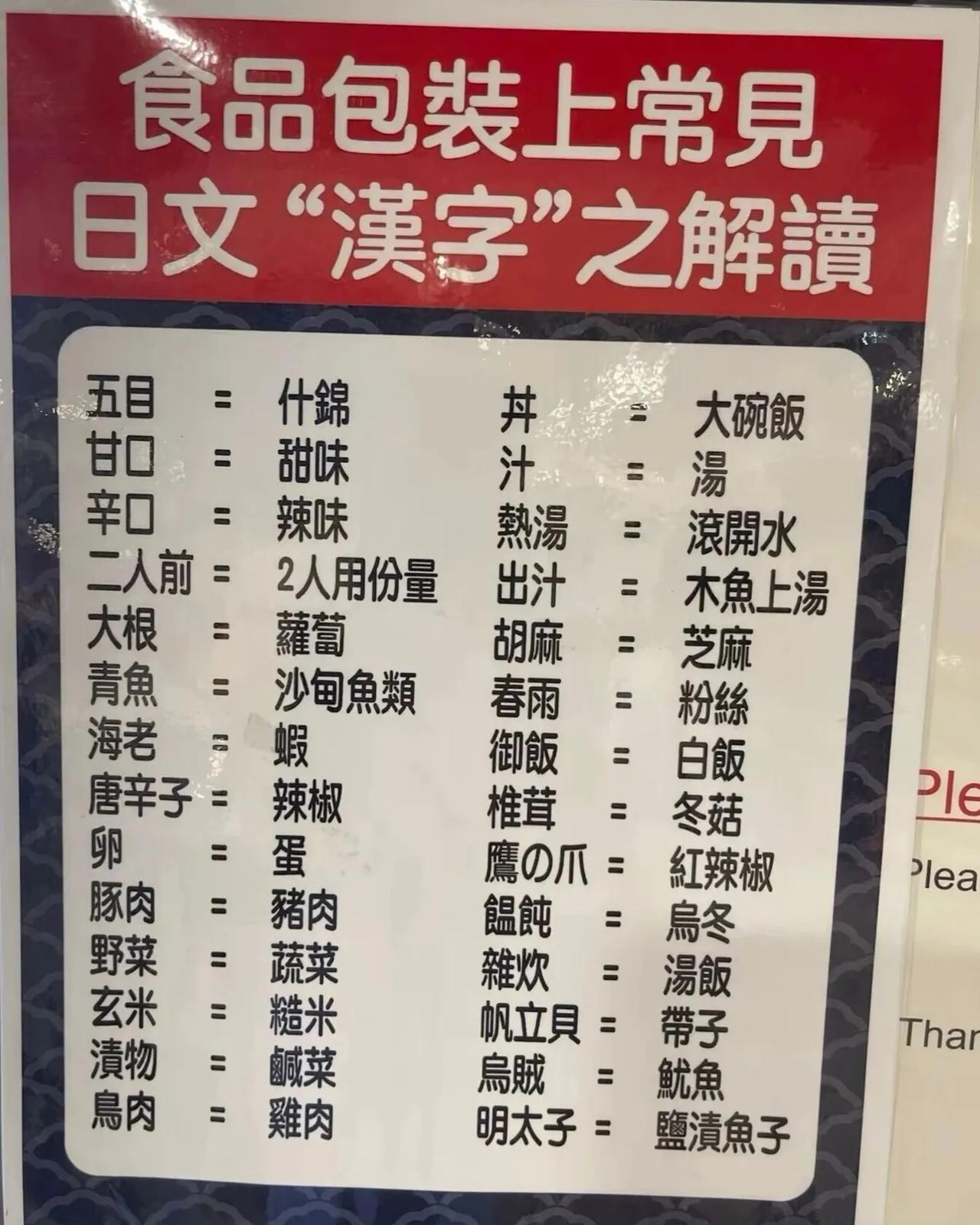 【收藏一下】日本包装食品里的汉字对应的中文意思，可以了解一下，外出吃日料的时候就