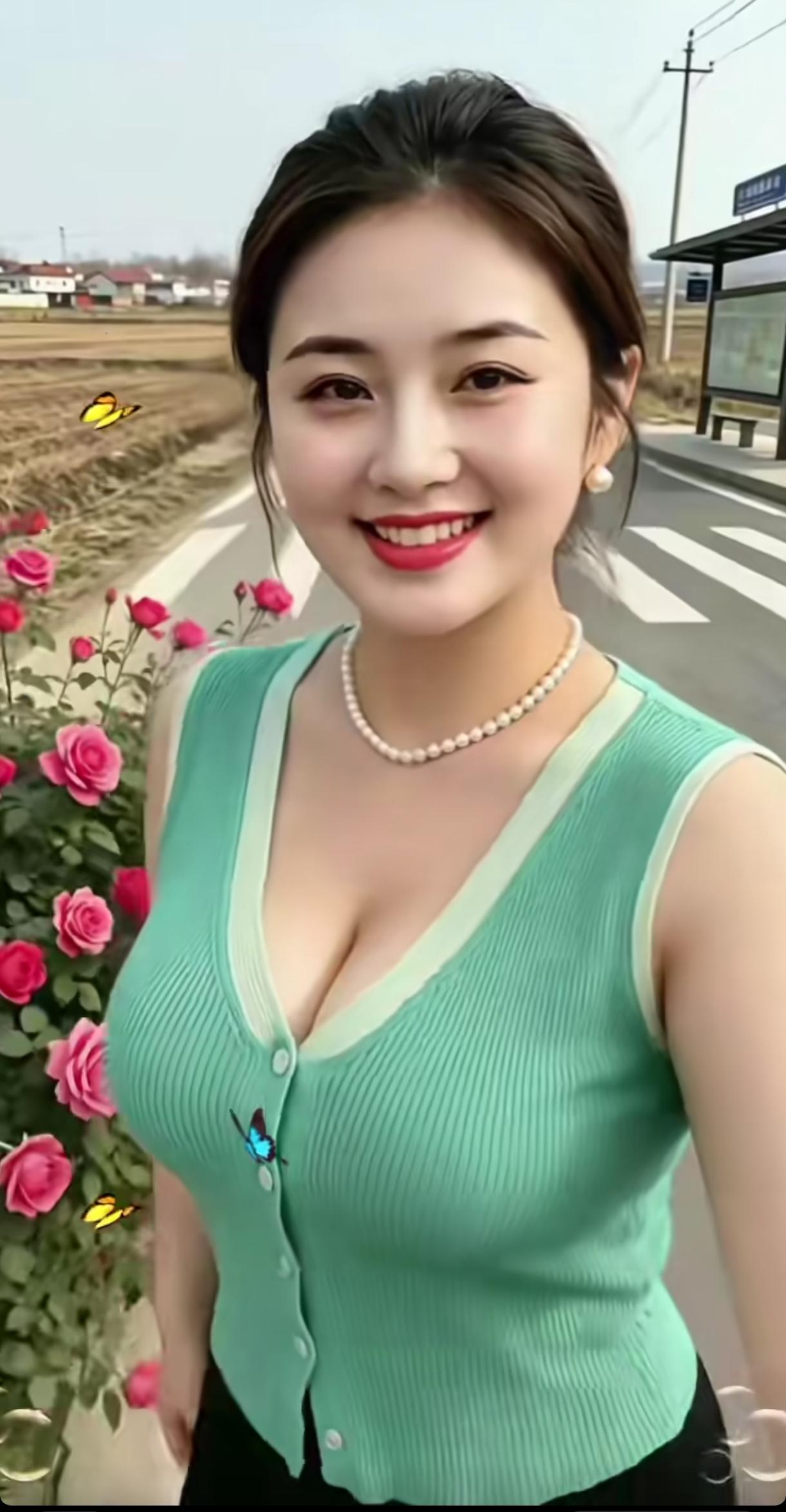 绿衣美人倚花笑，春风十里醉芳菲。分享女神美图 绿裙美人 绿裳春景照