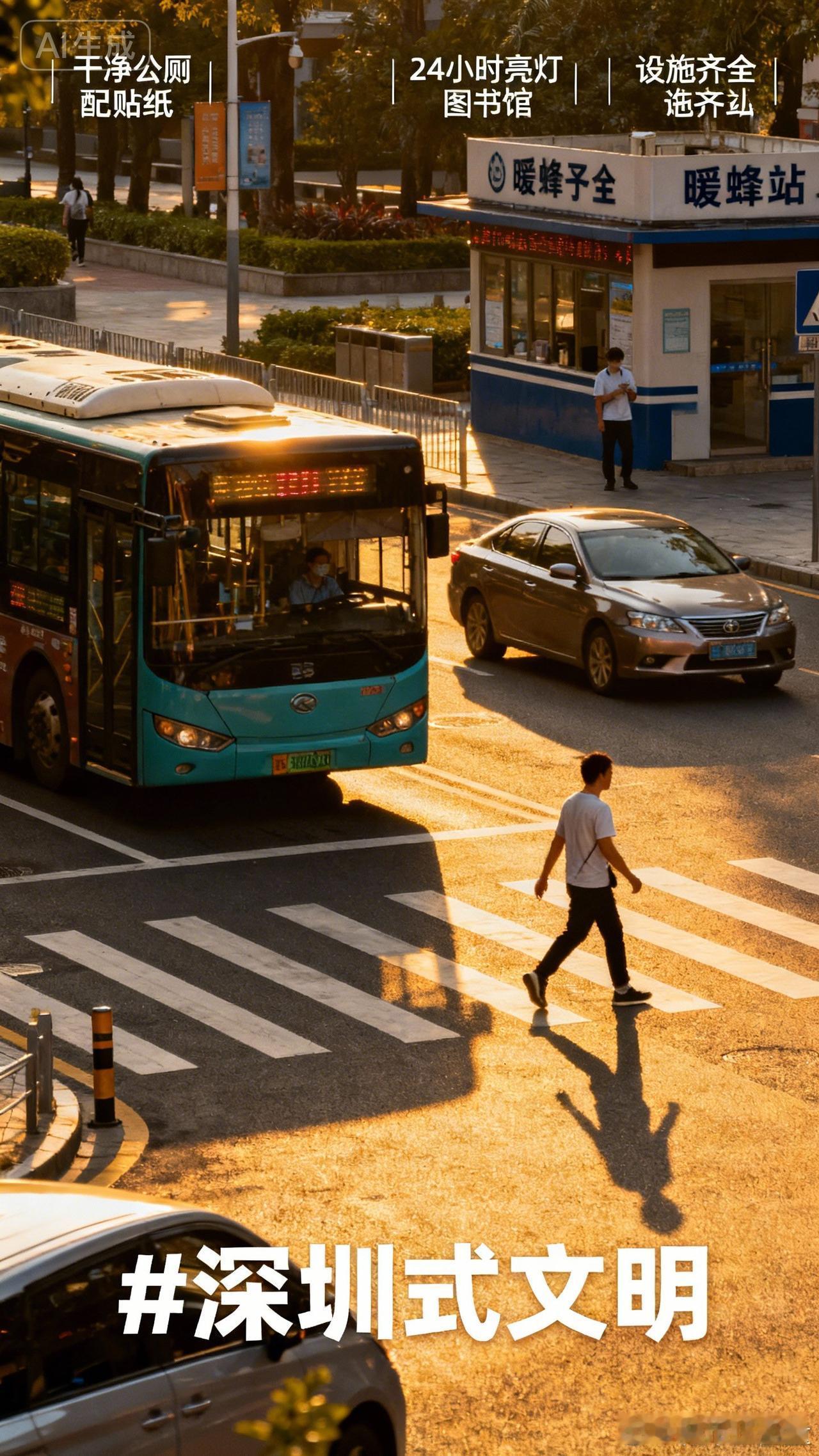 今天在深圳游玩的感触
在深圳街头过马路，走到没有红绿灯的路口刚停下，公交车、私家