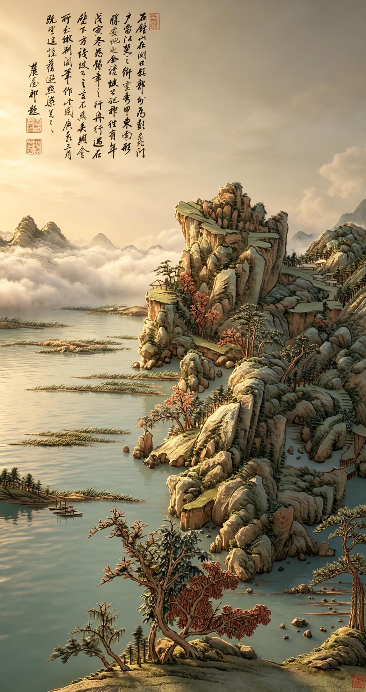 王原祁《石钟山秀》（AI复原）