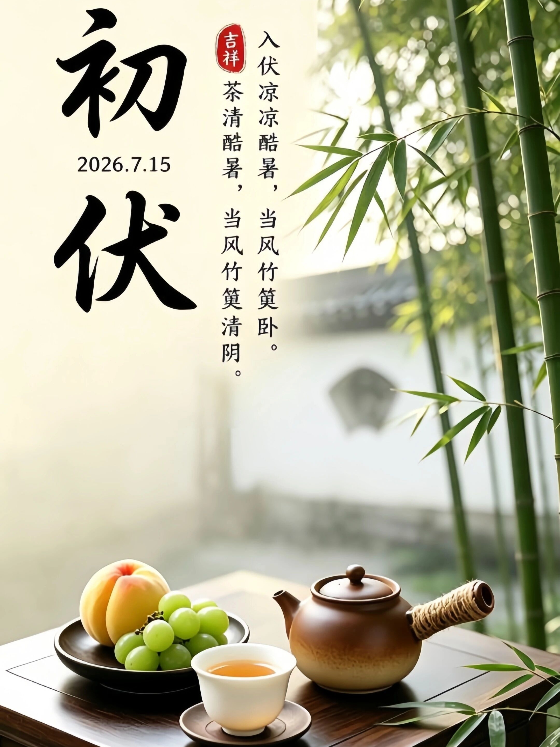 初伏至，竹风伴清茶，消解一夏燥热。——入伏三伏天