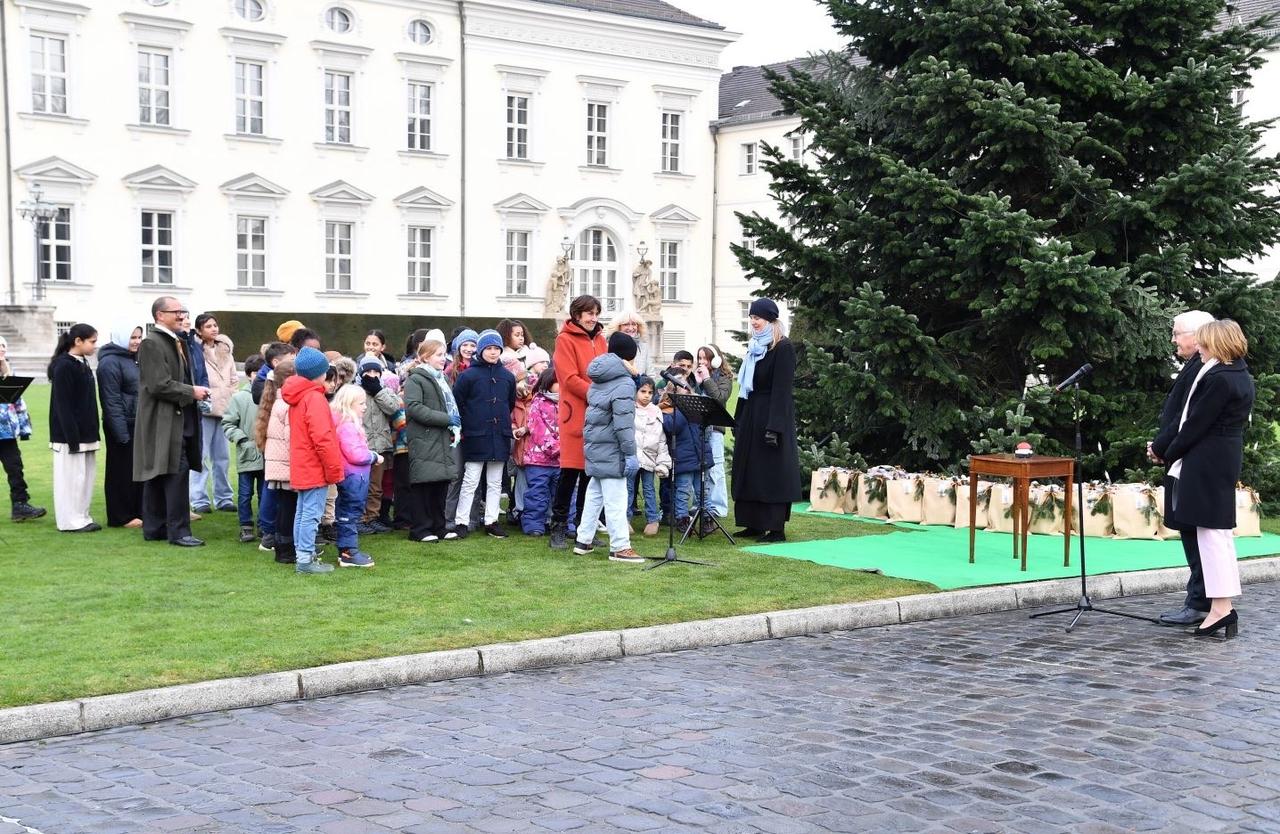 🎄✨前两天在柏林贝尔维尤宫，德国联邦总统施泰因迈尔与妻子埃尔克点亮了圣诞树的灯