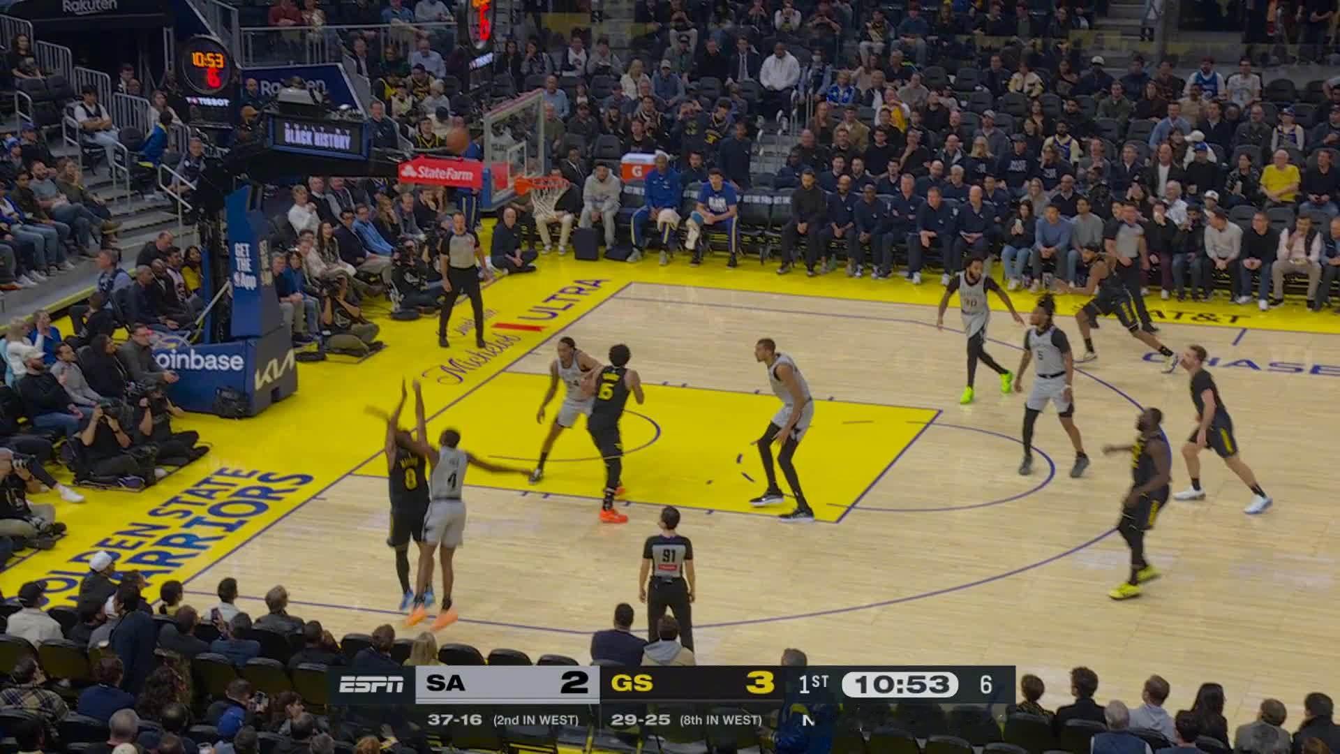 梅尔顿底角三分👌勇士8:4马刺。马刺vs勇士