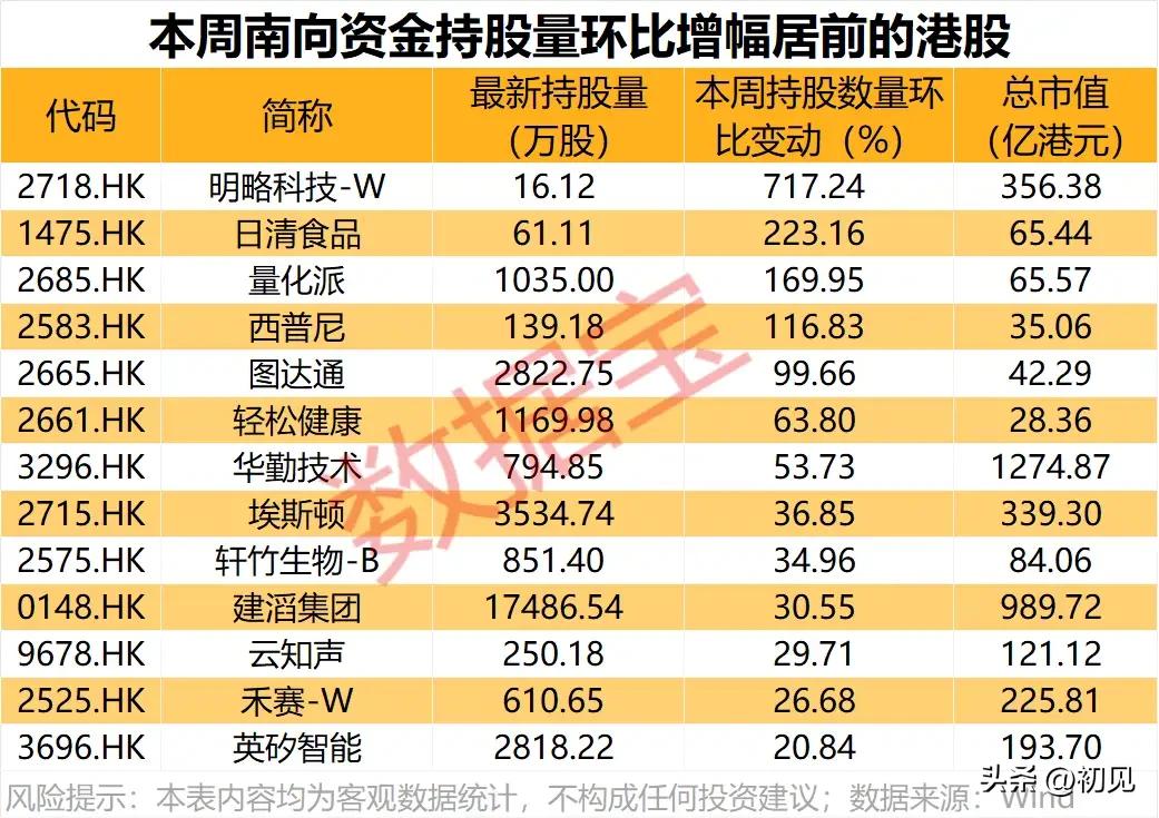 南向资金“爆买榜”！港股持仓增幅TOP13：明略科技暴涨7倍，PCB龙头再获加仓