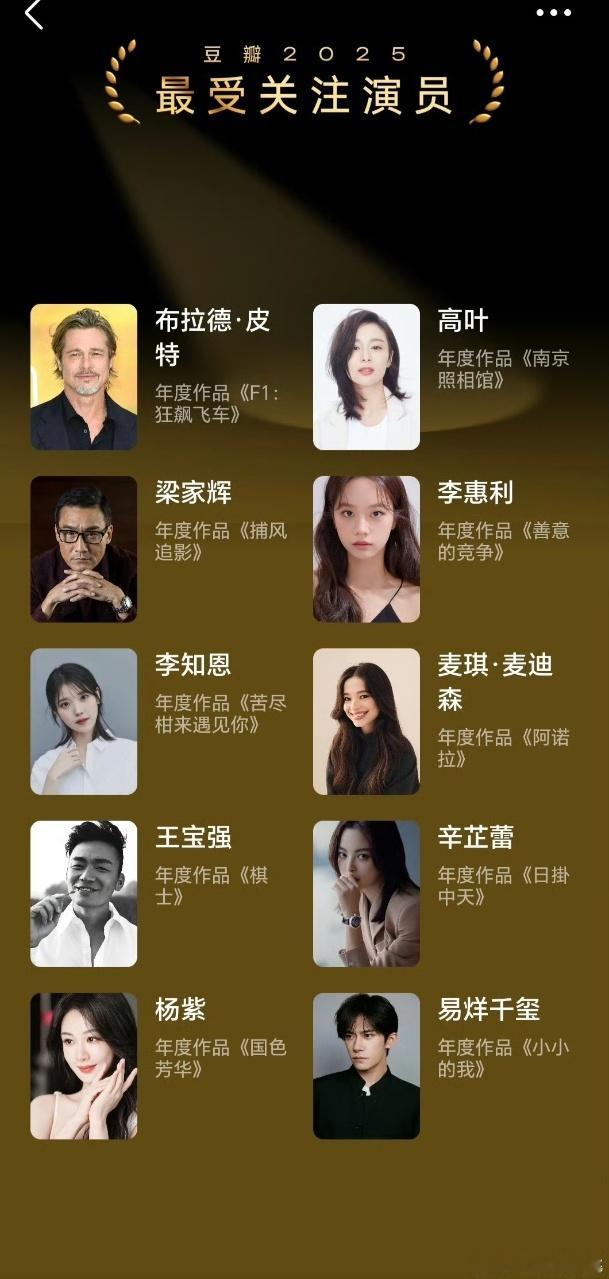 娱乐豆瓣2025年最受关注演员豆瓣最受关注演员豆瓣最受关注演员，都是正儿八经的演