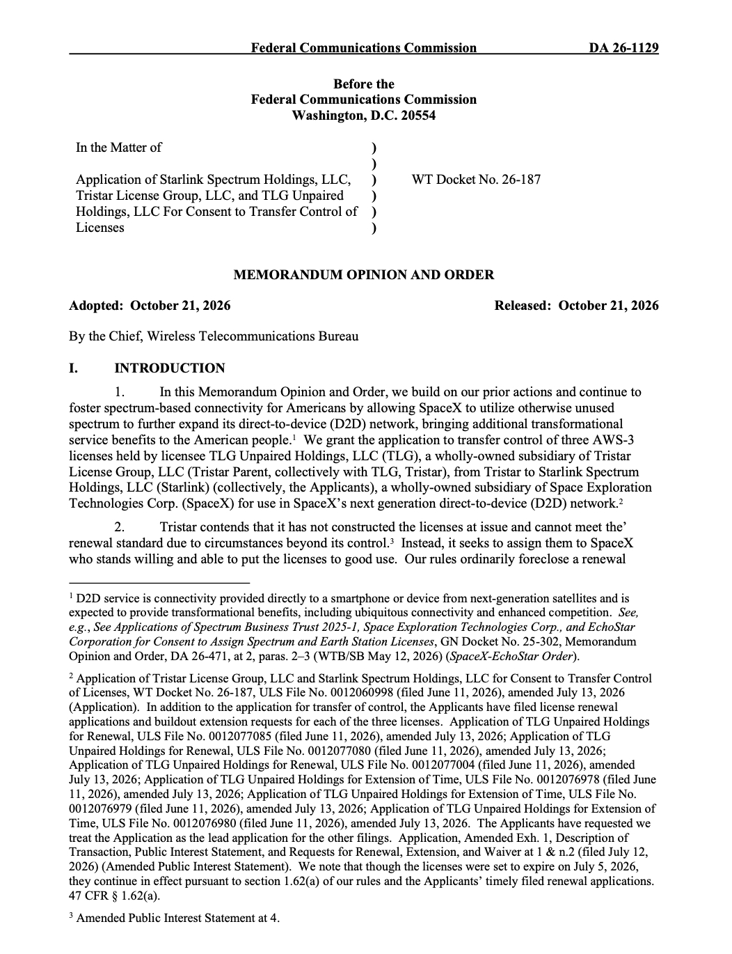 SpaceX刚刚正式获得FCC批准，可从Tristar额外收购三张频谱牌照，用于