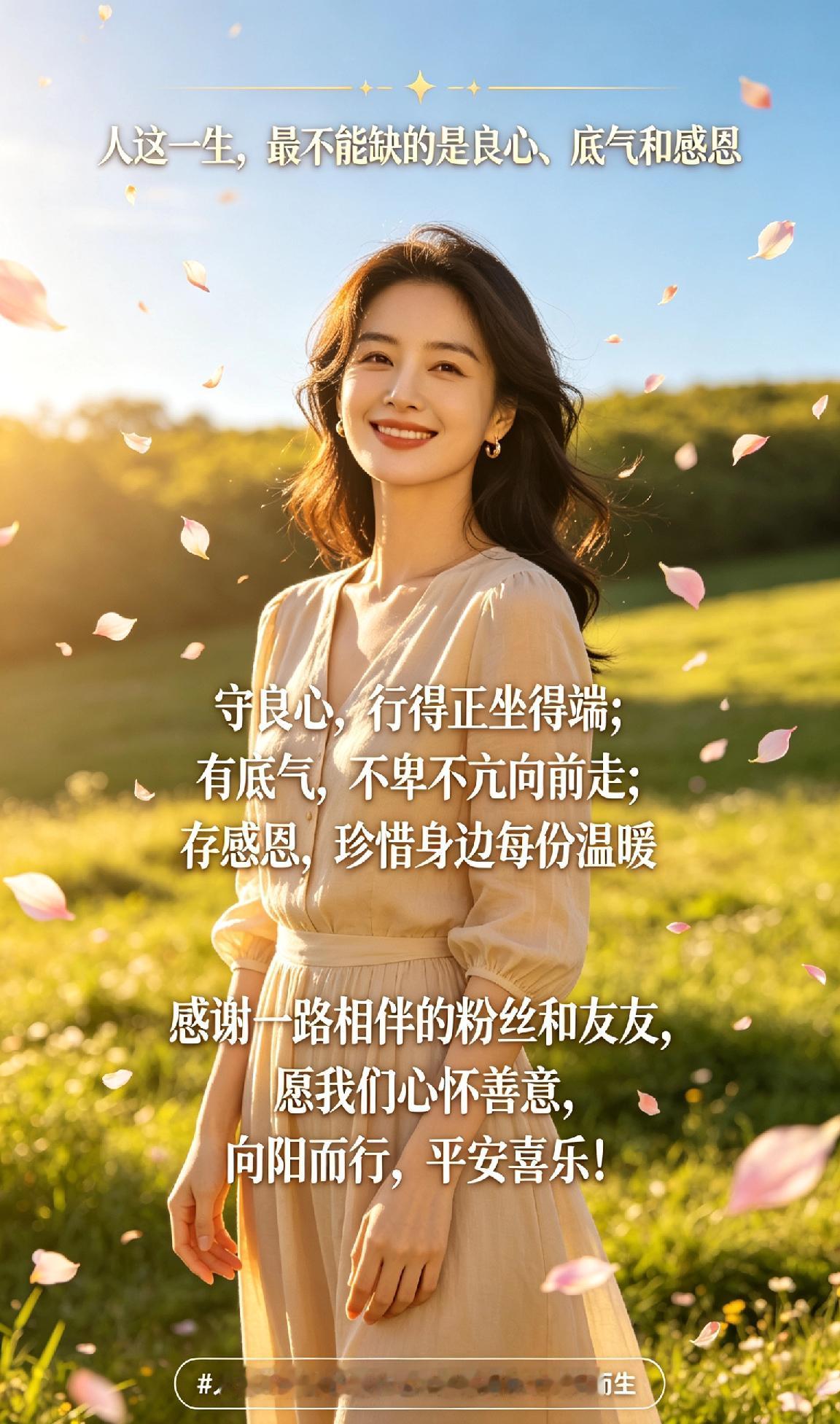 人这一生，最不能缺的是良心、底气和感恩。守良心，行得正坐得端；有底气，不卑不亢向