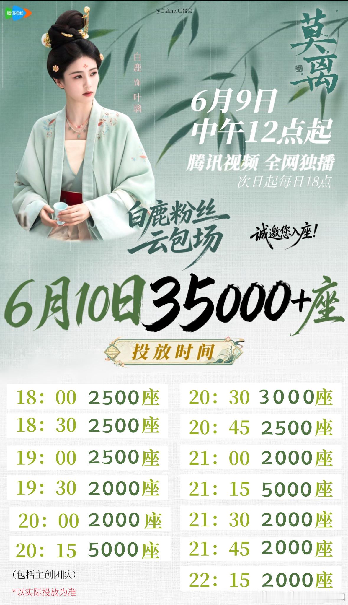 白鹿忘发红包白鹿就是这么人美心善白鹿粉丝为大家准备的ybc投放时间如下，请观众朋