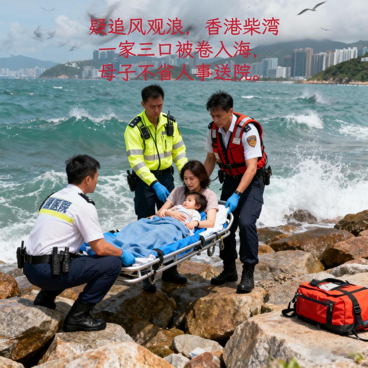 台风“桦加沙”逼近香港，柴湾海边差点出了人命！9月23日下午三点多，一家四口跑到