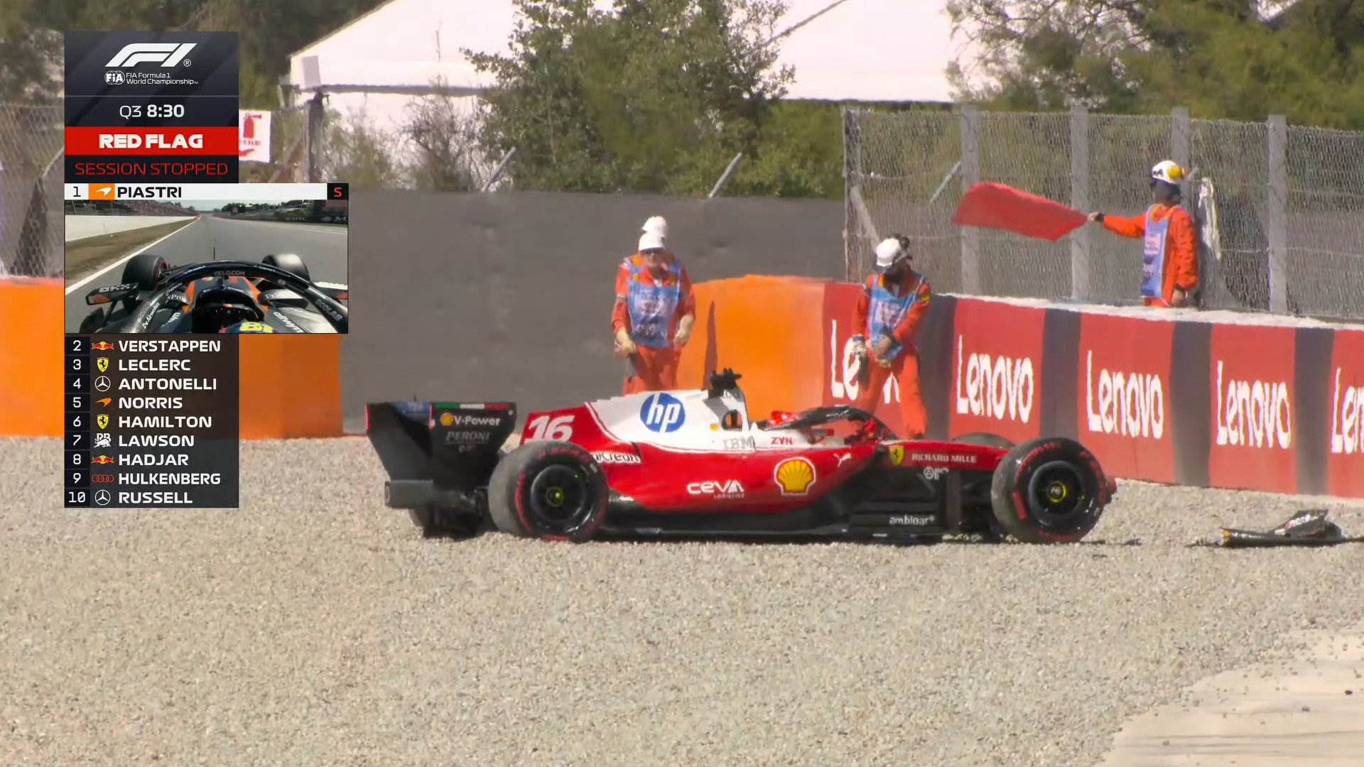 2026F1巴塞罗那大奖赛法拉利勒克莱尔又上墙了，这是换了新刹车也不行 