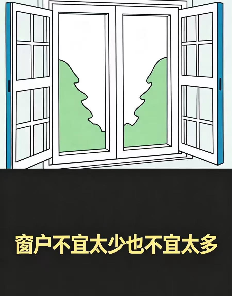 老肖漫谈初心易学 住宅窗户数量贵在适中。开窗太少，室内通风不畅，阴气淤积，家中缺
