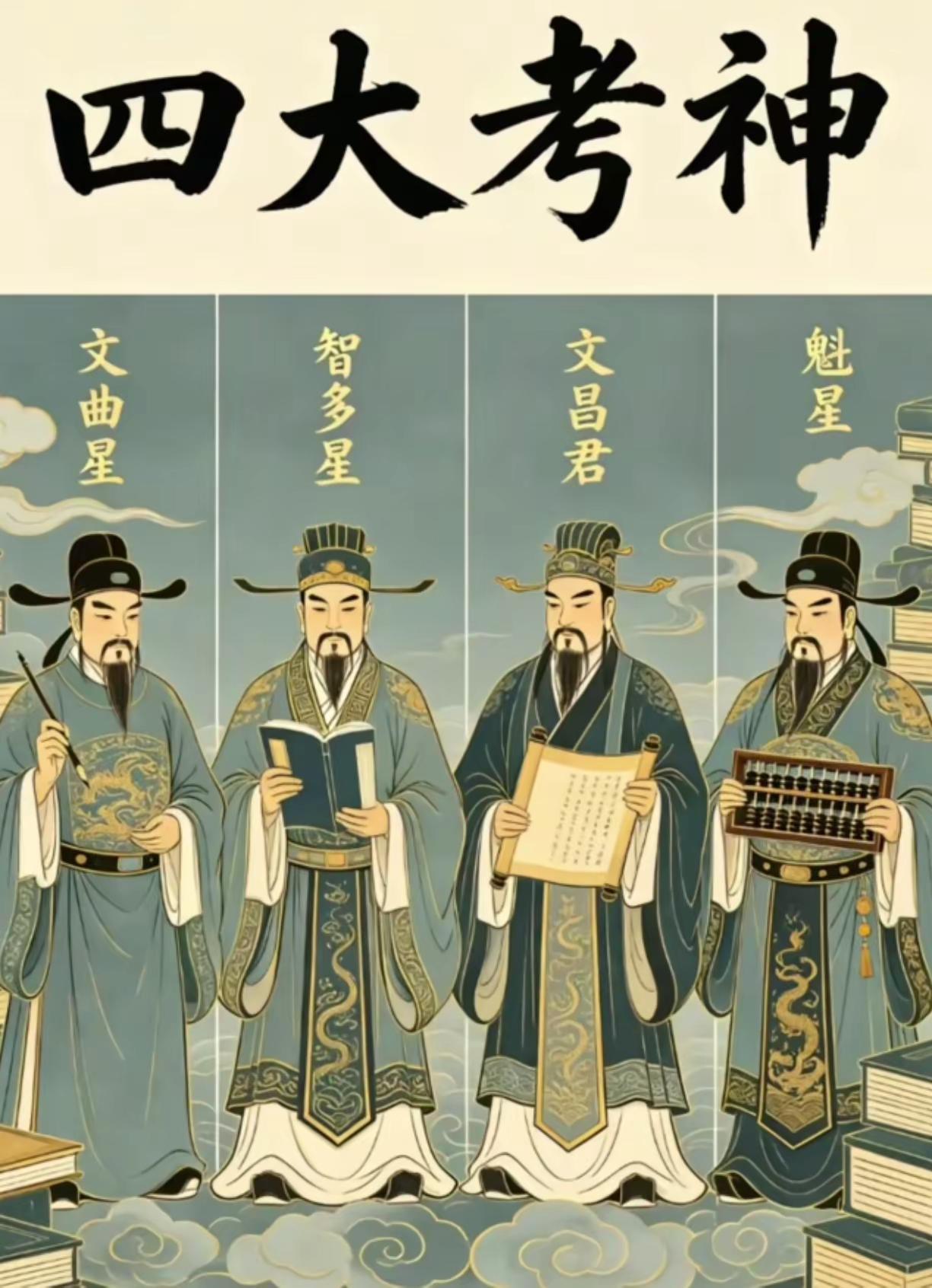 愿四位文曲星金榜题名 文昌帝君助考 护佑学子金榜题名 智多星，魁星考神下凡 孔子