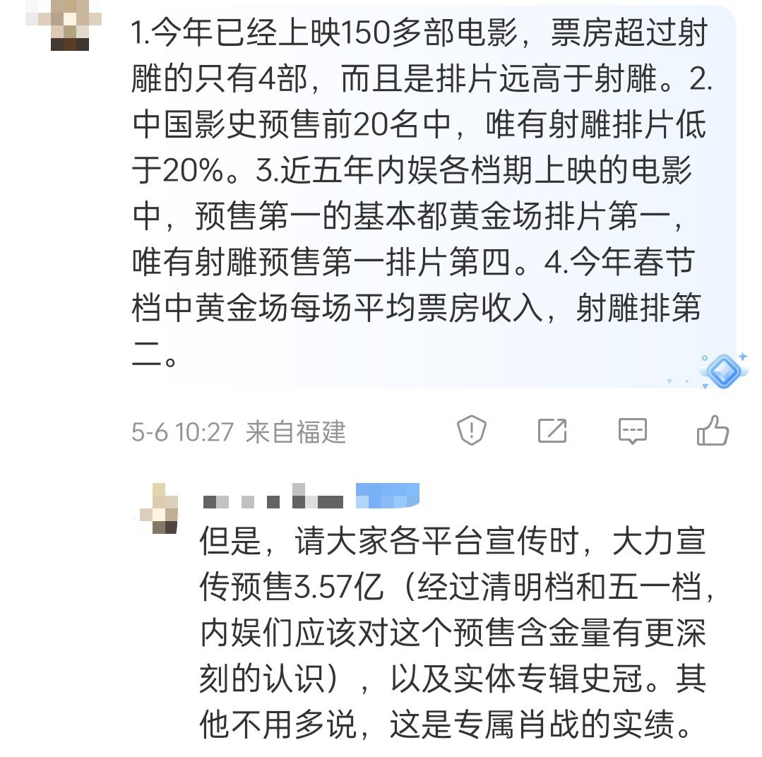 说得很对。《射雕》预售票房3.57亿的含金量在不断上升，有数据对比就能知道射雕有