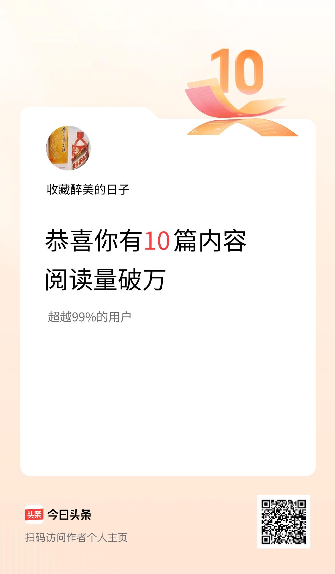 我在头条有10篇内容阅读破万了！