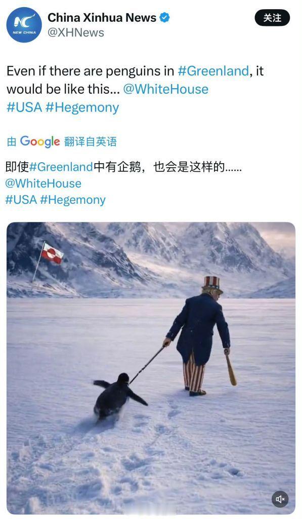 新华社对白宫企鹅图的回应，戳老特肺管子了谁来告诉白宫格陵兰岛没有企鹅啊