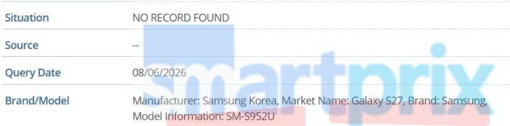 Galaxy S27 机型已出现在 GSMA 数据库中型号名称为 SM-S952