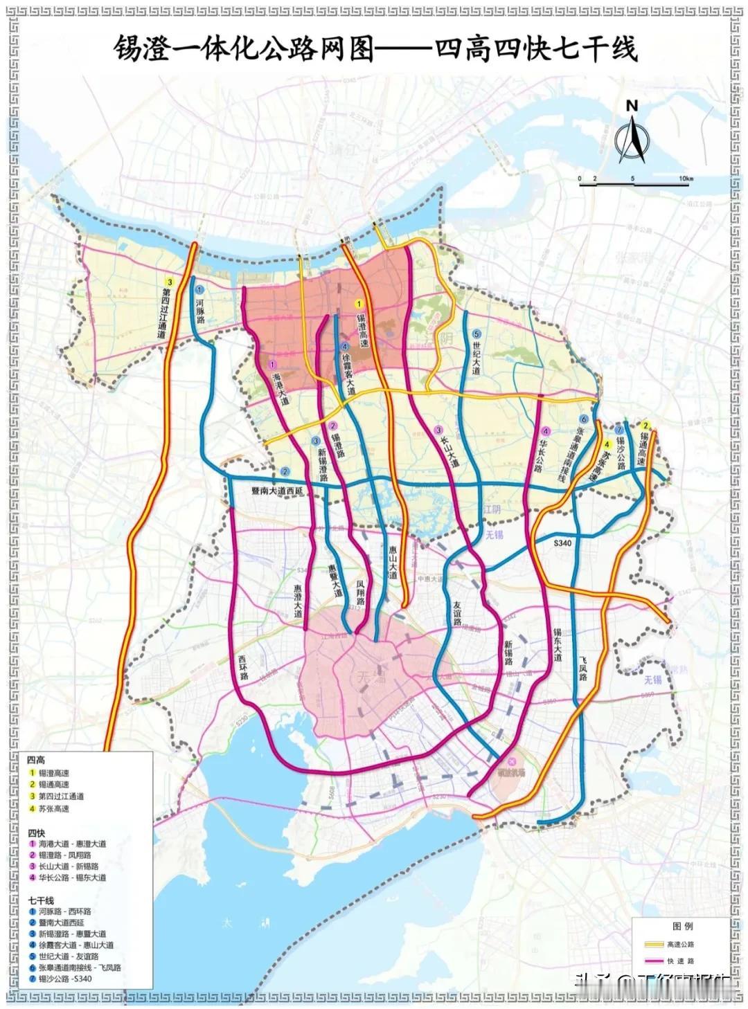 无锡市区和江阴之间的“四高四快七干线”已经走了逐渐变成实景图，锡澄一体化势不可挡