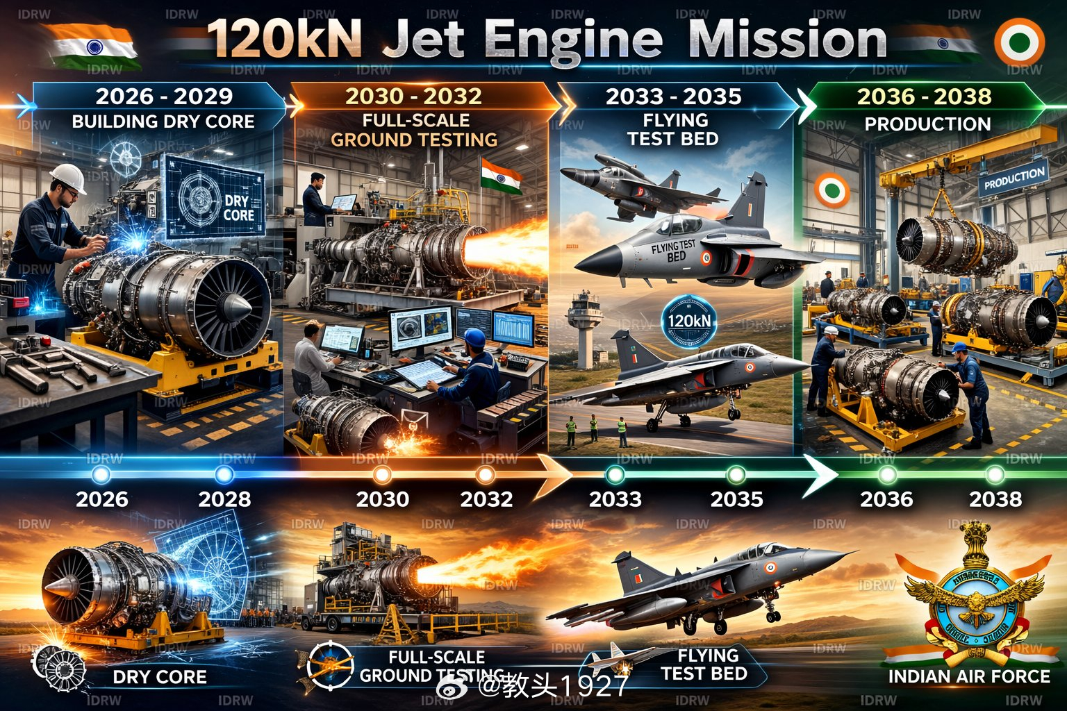 军事Ai新视野 印度的 120 千牛喷气发动机项目计划从 2026 年到 202