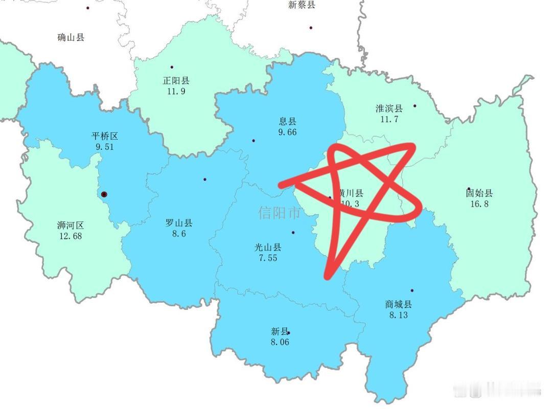 信阳市潢川县面积1666平方公里，常驻人口90万，它北靠淮滨县，西北接息县，西南