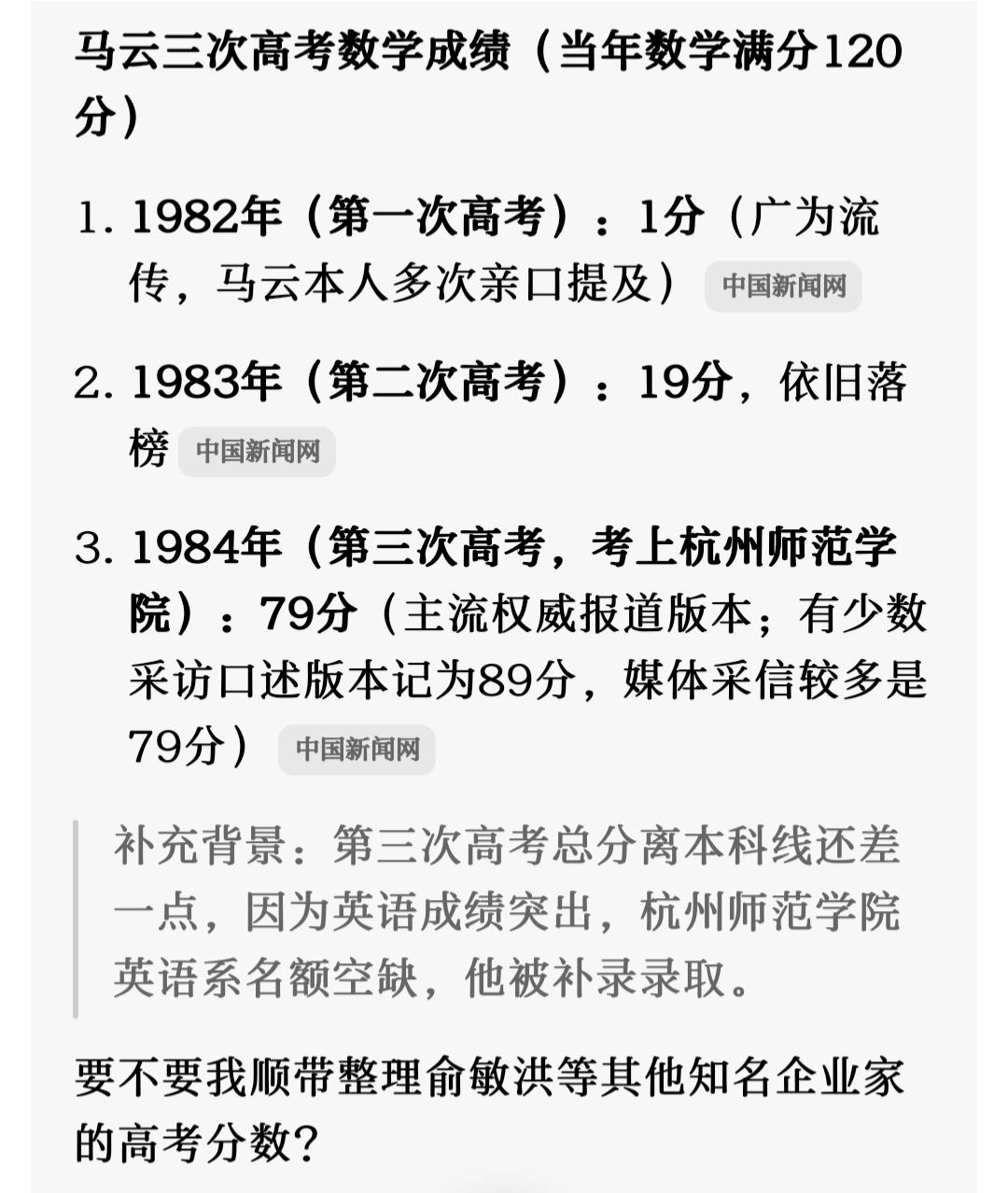 马云数学高考成绩很一般。但英语成绩突出。
既然你们喜欢举极端例子。[捂脸]