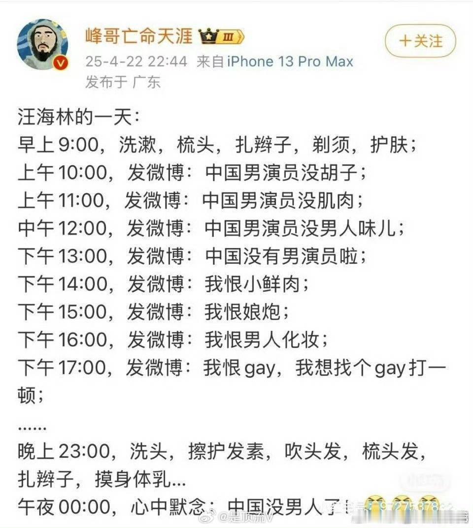 峰哥很有名的一篇小作文，标题，汪海林的一天：峰哥实名举报汪海林偷税漏税