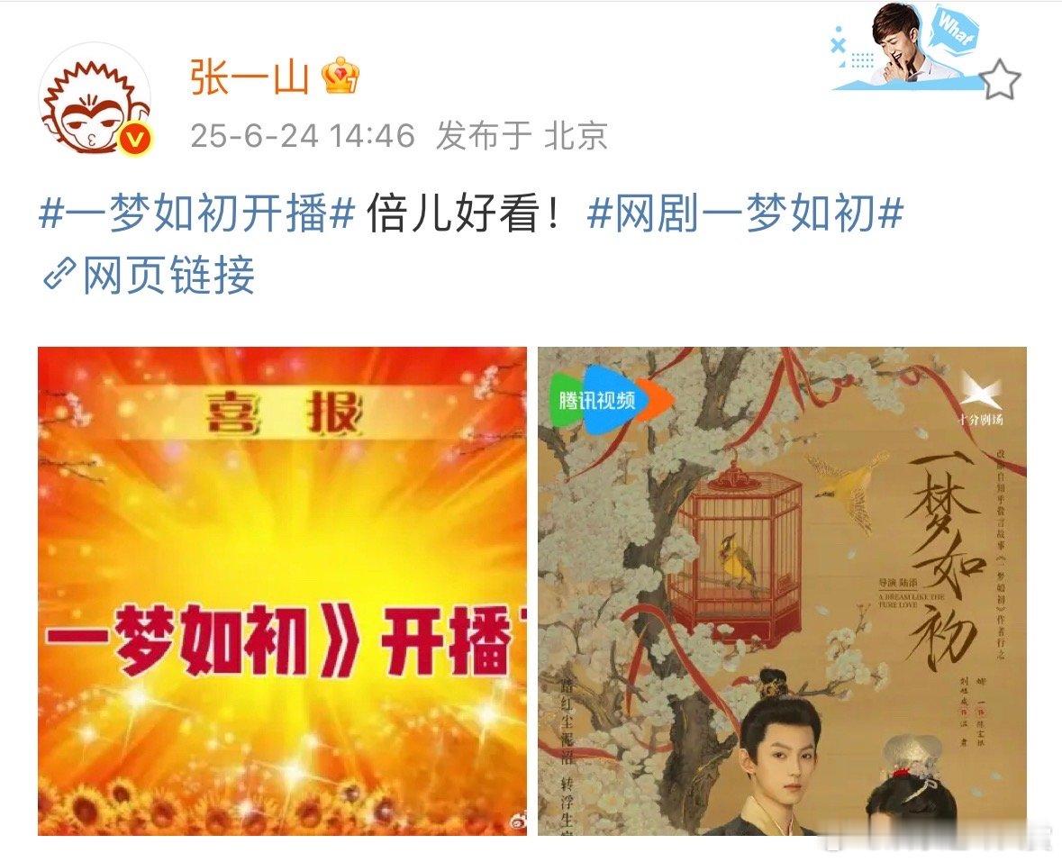 张一山为一梦如初打call张一山为一梦如初做宣传 张一山力荐的《一梦如初》开播咯