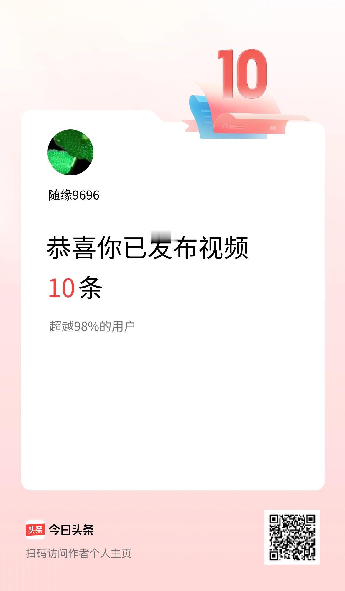 我在头条累计视频投稿10个