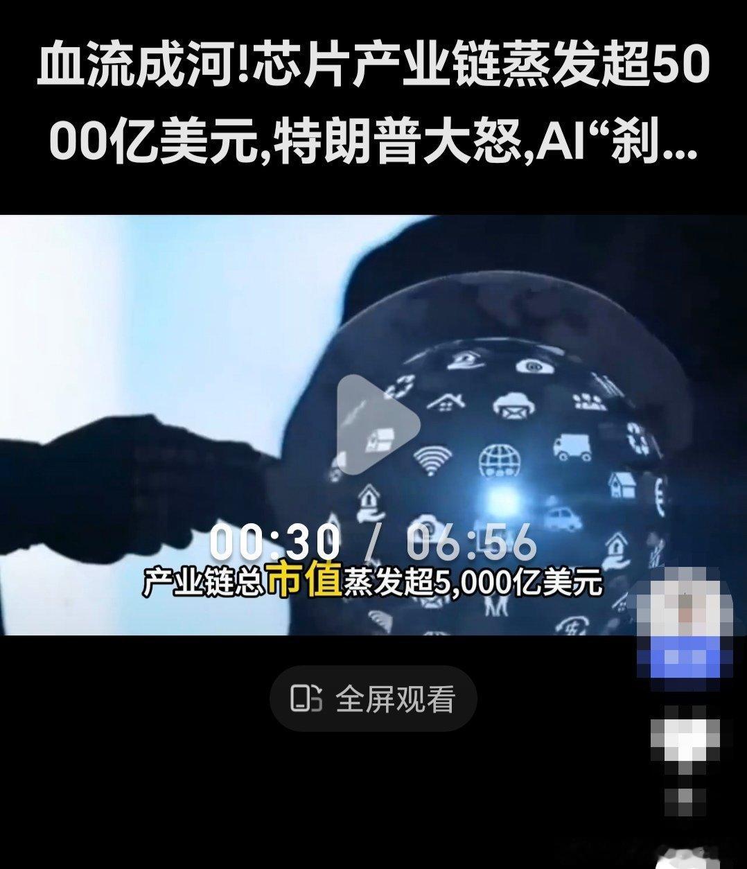 芯片产业链因Al减速担忧市值蒸发超5000亿美东时间9月15日，全球半导体市场遭